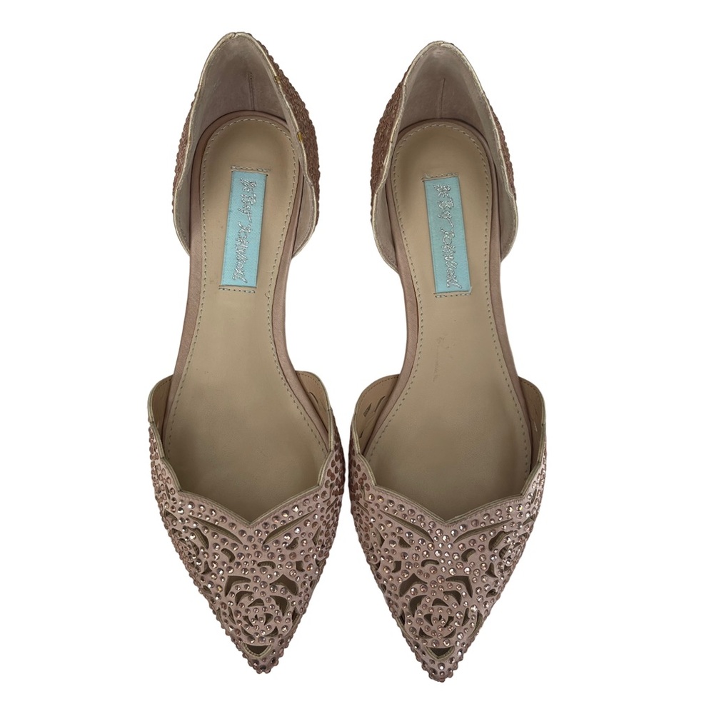 BETSEY JOHNSON SPARKLE Champagne Pink Flat Shoes with Pointed Toe. Size 6 - Picture 2 of 6